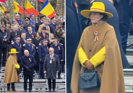 În mijlocul unei "mări" de paltoane negre, la parada de 1 Decembrie, o ...