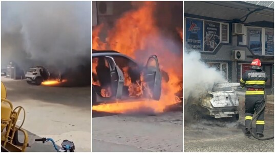 VIDEO Momentul în care o Dacia Spring a luat foc din senin în parcare, la ...