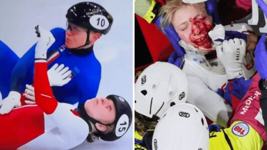 Momente de teroare la patinaj viteză: o sportivă a fost tăiată pe față de ...