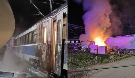 O cisternă a luat foc în Bacău după ce s-a izbit de un tren cu aproape 200 ...
