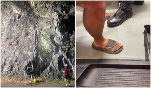 Un tânăr a escaladat stâncile din Munții Banatului în papuci și pantaloni ...