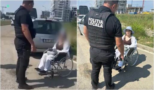 O tânără cerșea în scaun cu rotile pe o stradă din București, în timp ce ...