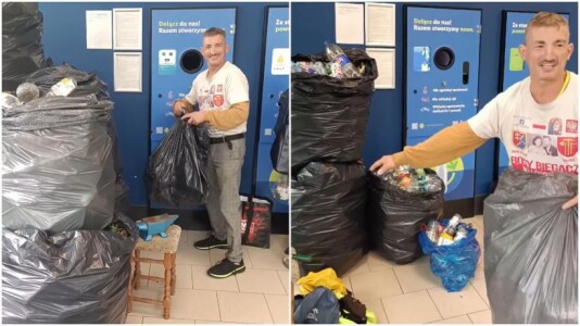 Un bărbat s-a dus la automatul de reciclare cu 11.218 de sticle și doze. ...